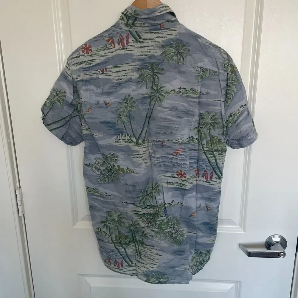 J.Crew Mens Lightweight Chambray Button Down Sz M Tropical Vacation Summer Camp